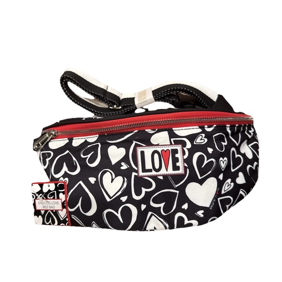 NWT Brighton ENDLESS LOVE BELT BAG Black White Hearts Crossbody Fanny Pack NEW - Picture 1 of 6